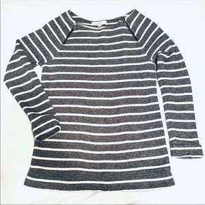 LOFT Grey and White Striped Zipper Detail Sweater